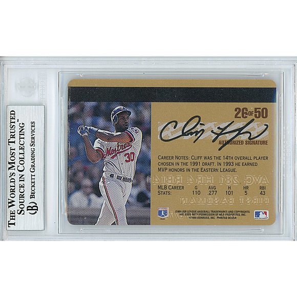 Cliff Floyd Expos Signed 1995 Studio Gold Baseball Card Beckett BAS Autographed - Picture 3 of 6